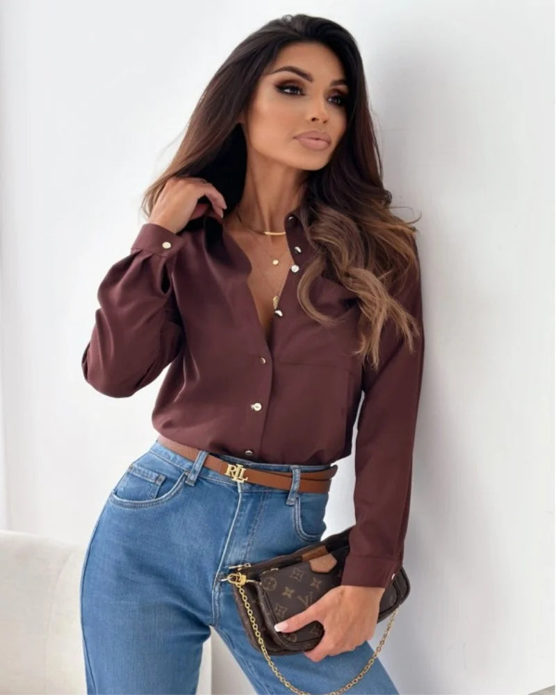 Elegant Solid Chiffon Blouse – Women’s Long Sleeve Casual Top - Modestly Vogue