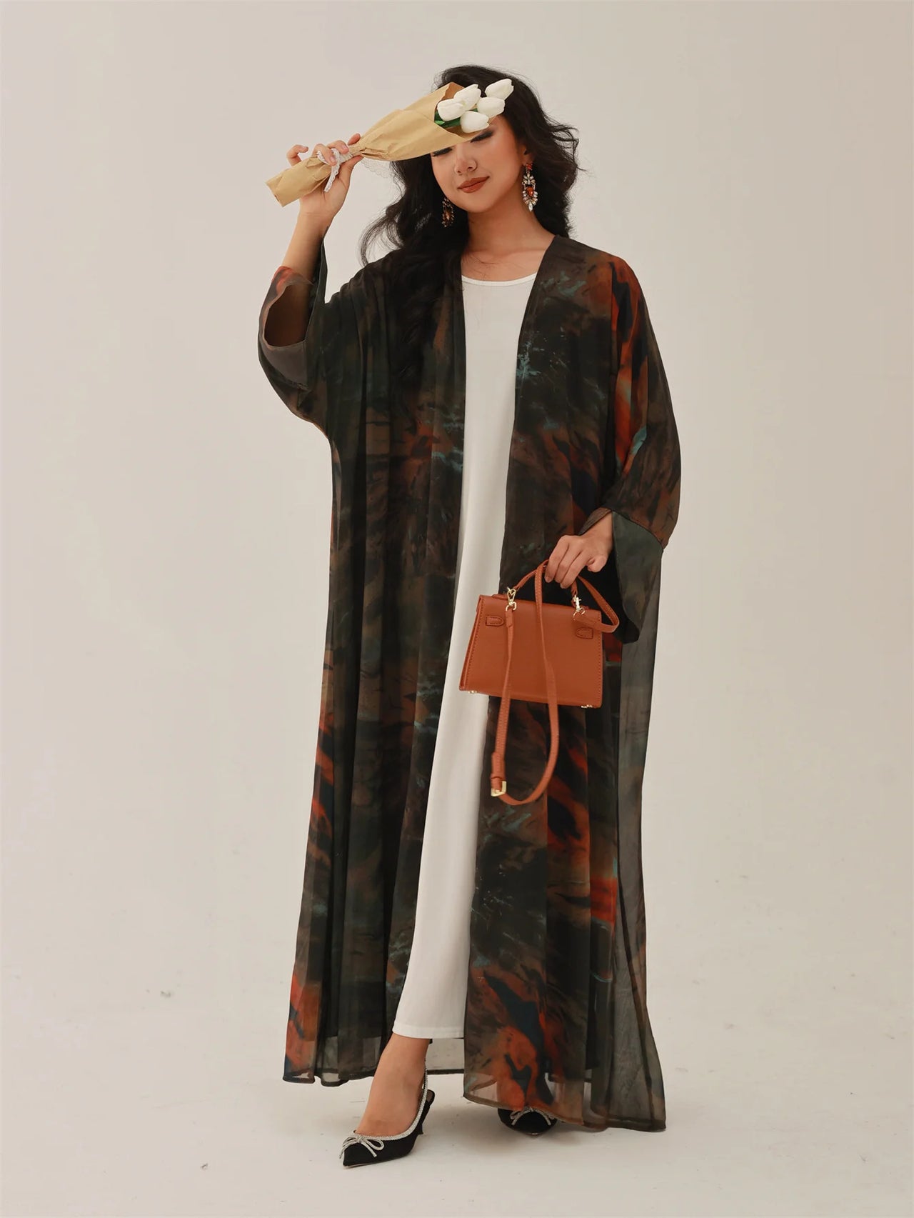 Open Front Tie-Dye Abaya – Modest Full Sleeve Arabian Style - Modestly Vogue