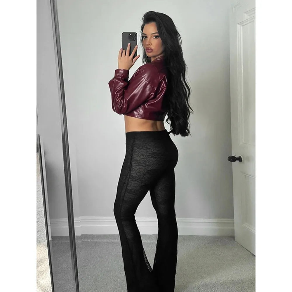 Deep Faux Leather Single Button Crop Jacket for Women - Autumn Trendy