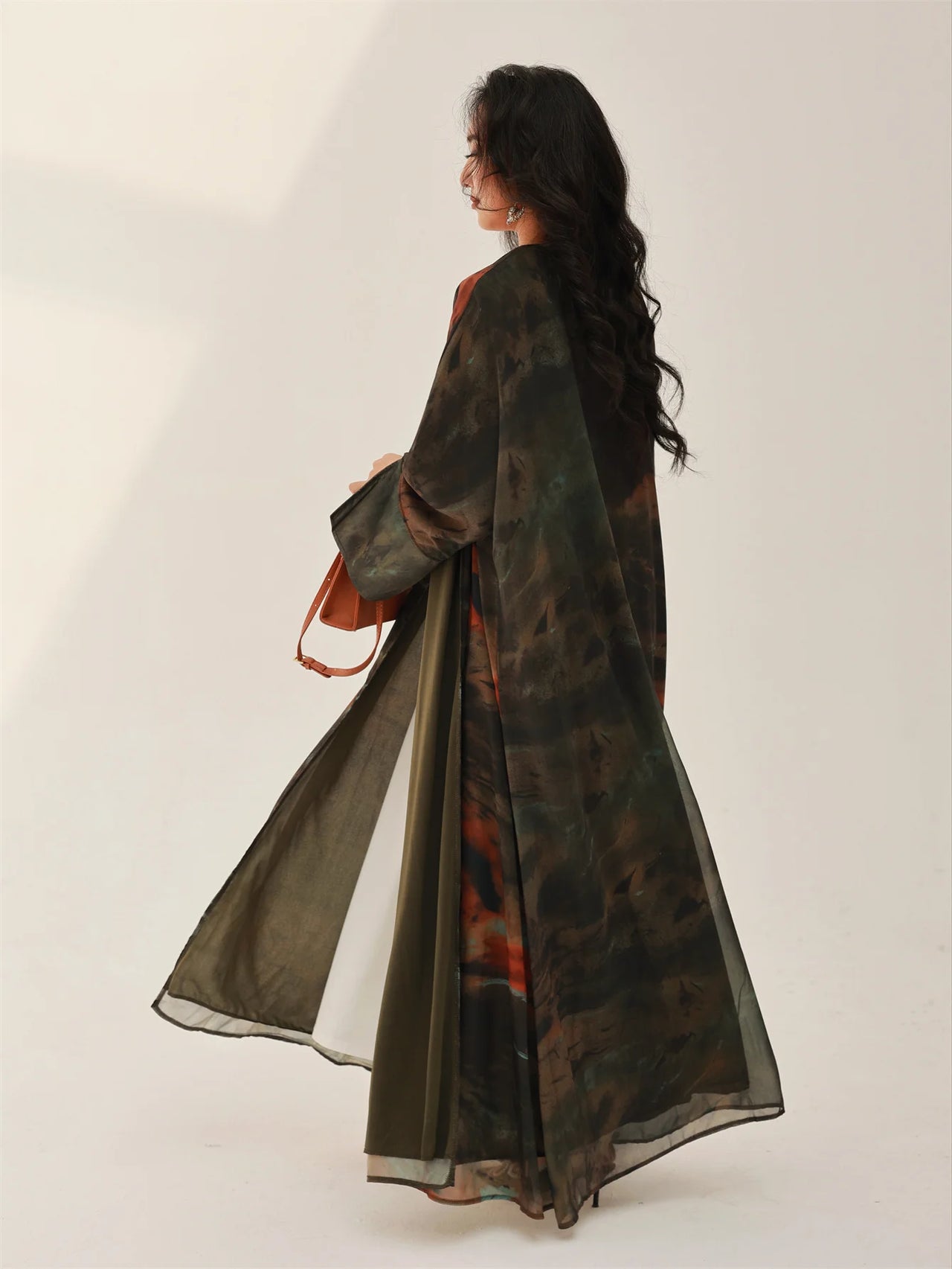 Open Front Tie-Dye Abaya – Modest Full Sleeve Arabian Style - Modestly Vogue