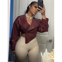 Deep Faux Leather Single Button Crop Jacket for Women - Autumn Trendy