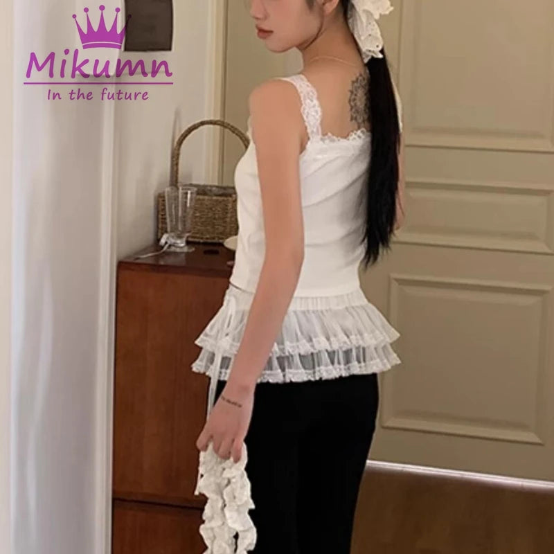 White Lace-Up Mini Skirt – Korean Y2K Cute Aesthetic for Women - Modestly Vogue