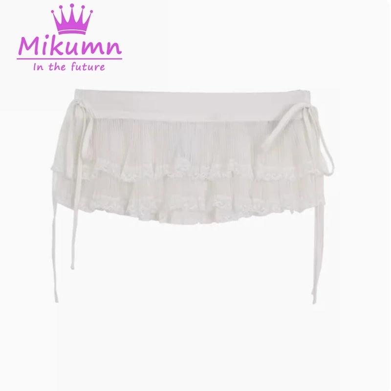 White Lace-Up Mini Skirt – Korean Y2K Cute Aesthetic for Women - Modestly Vogue