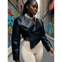 Deep Faux Leather Single Button Crop Jacket for Women - Autumn Trendy