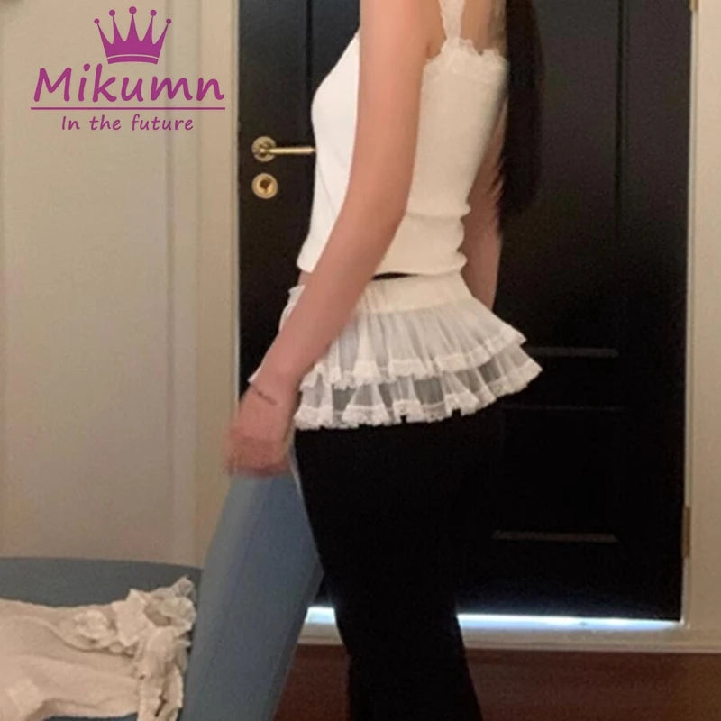 White Lace-Up Mini Skirt – Korean Y2K Cute Aesthetic for Women - Modestly Vogue