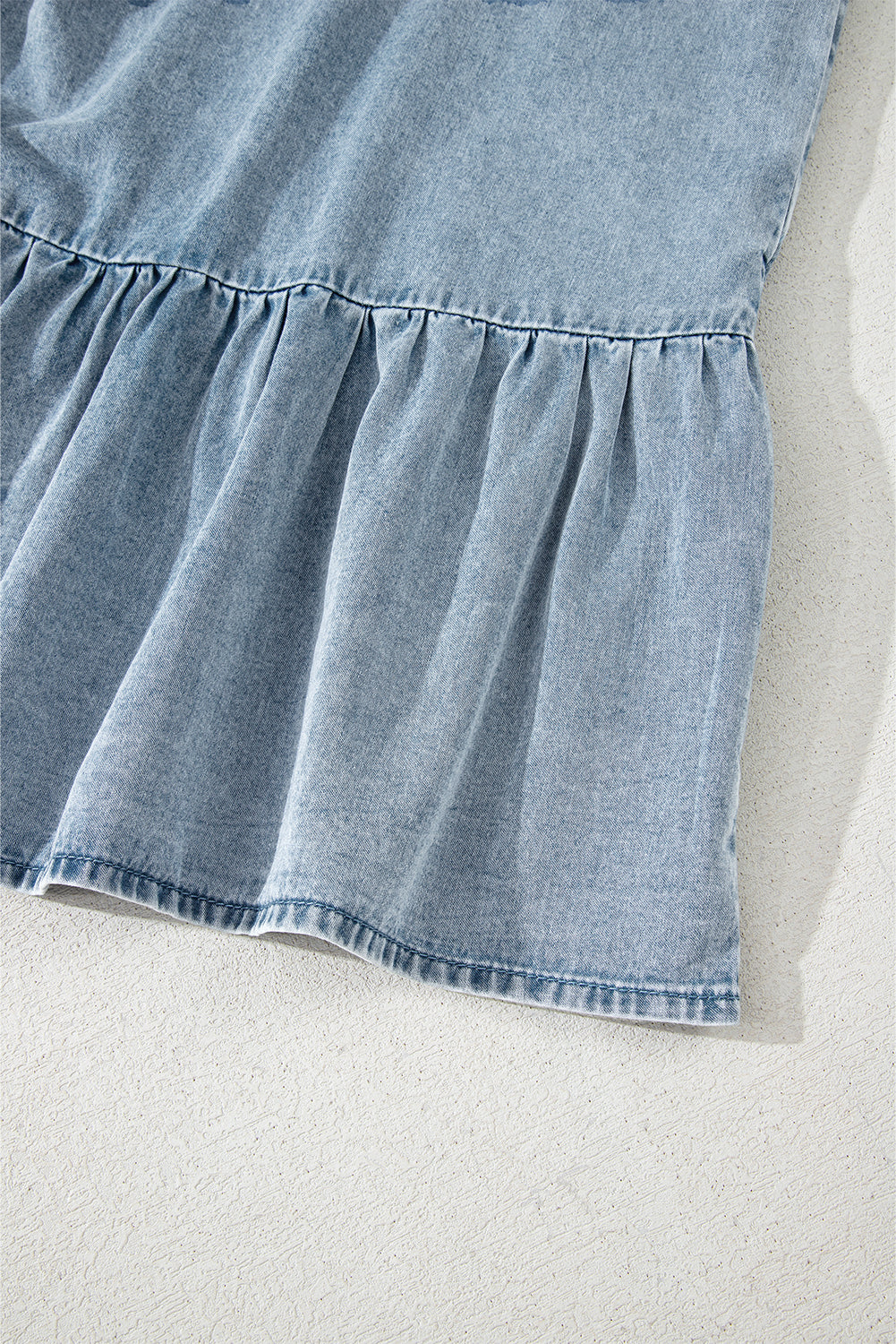 Real Teal Bowknot Neck Sleeveless Ruffled Chambray Dress - Modestly Vogue