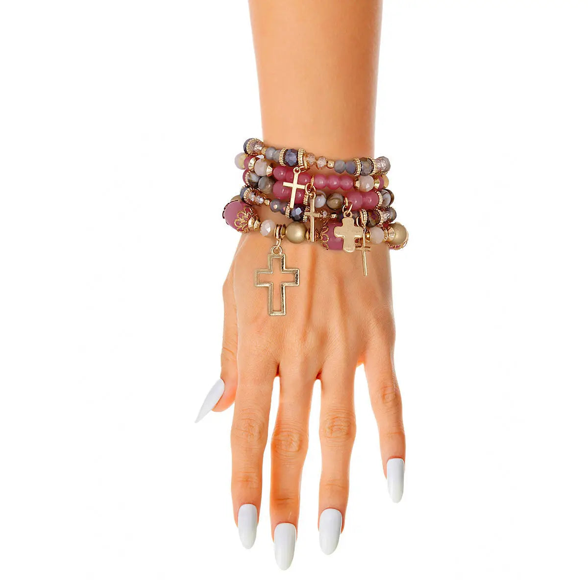 Pink Glass Bead Cross Bracelets – Faith-Inspired Fashion Jewelry - Modestly Vogue