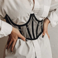 Corset Under bust Punk Metal Chain Black Women Top Belt
