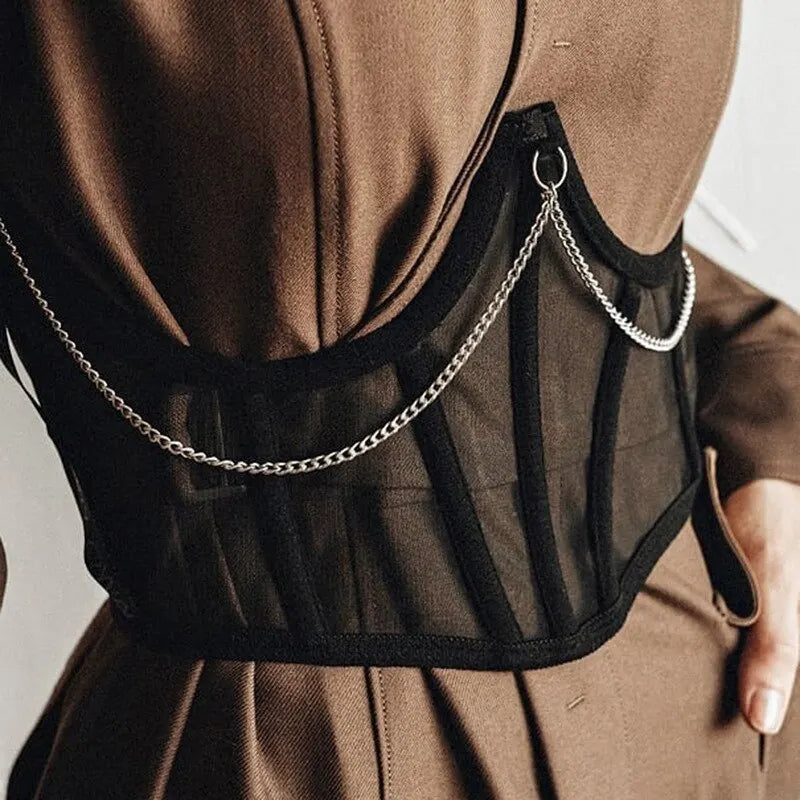 Corset Under bust Punk Metal Chain Black Women Top Belt