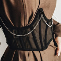Corset Under bust Punk Metal Chain Black Women Top Belt
