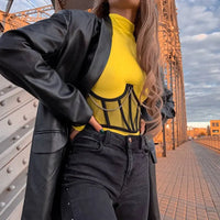 Corset Under bust Punk Metal Chain Black Women Top Belt