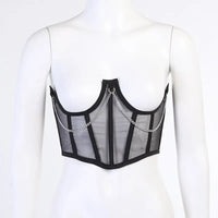 Corset Under bust Punk Metal Chain Black Women Top Belt