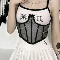Corset Under bust Punk Metal Chain Black Women Top Belt