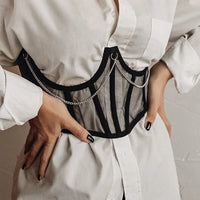 Corset Under bust Punk Metal Chain Black Women Top Belt