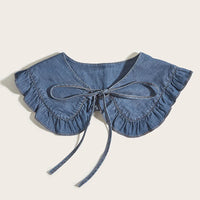 Women's Washed Denim Shawl Collar with Pleated Lace and Fashionable