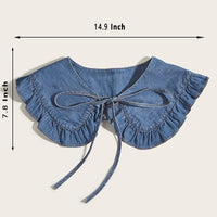Women's Washed Denim Shawl Collar with Pleated Lace and Fashionable