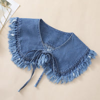 Women's Washed Denim Shawl Collar with Pleated Lace and Fashionable