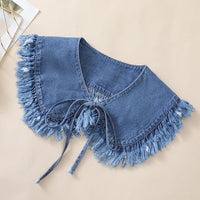 Women's Washed Denim Shawl Collar with Pleated Lace and Fashionable