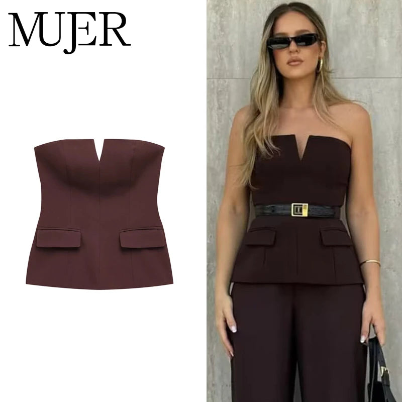 MUJER off Shoulder Tube Top Women Sexy Strapless Crop Top Woman