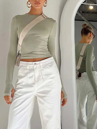 Women's Long Sleeve T-shirt - Solid Slim Fit Crew Neck Crop Top