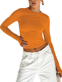 Women's Long Sleeve T-shirt - Solid Slim Fit Crew Neck Crop Top