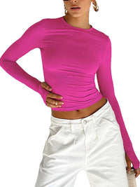 Women's Long Sleeve T-shirt - Solid Slim Fit Crew Neck Crop Top
