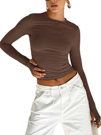 Women's Long Sleeve T-shirt - Solid Slim Fit Crew Neck Crop Top