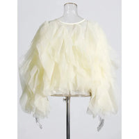 TWOTWINSTYLE Vintage Patchwork Ruffle Shirt – O Neck Lantern Sleeve