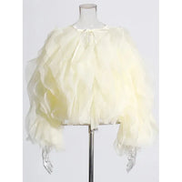 TWOTWINSTYLE Vintage Patchwork Ruffle Shirt – O Neck Lantern Sleeve