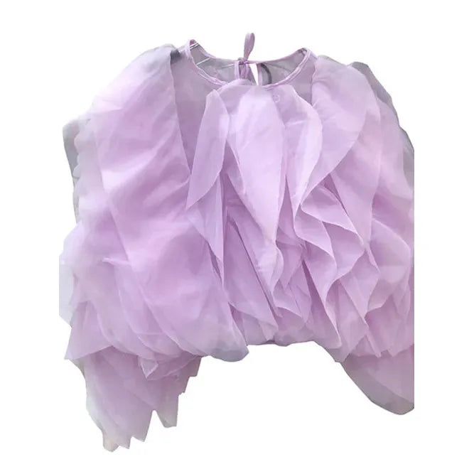 TWOTWINSTYLE Vintage Patchwork Ruffle Shirt – O Neck Lantern Sleeve