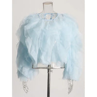 TWOTWINSTYLE Vintage Patchwork Ruffle Shirt – O Neck Lantern Sleeve