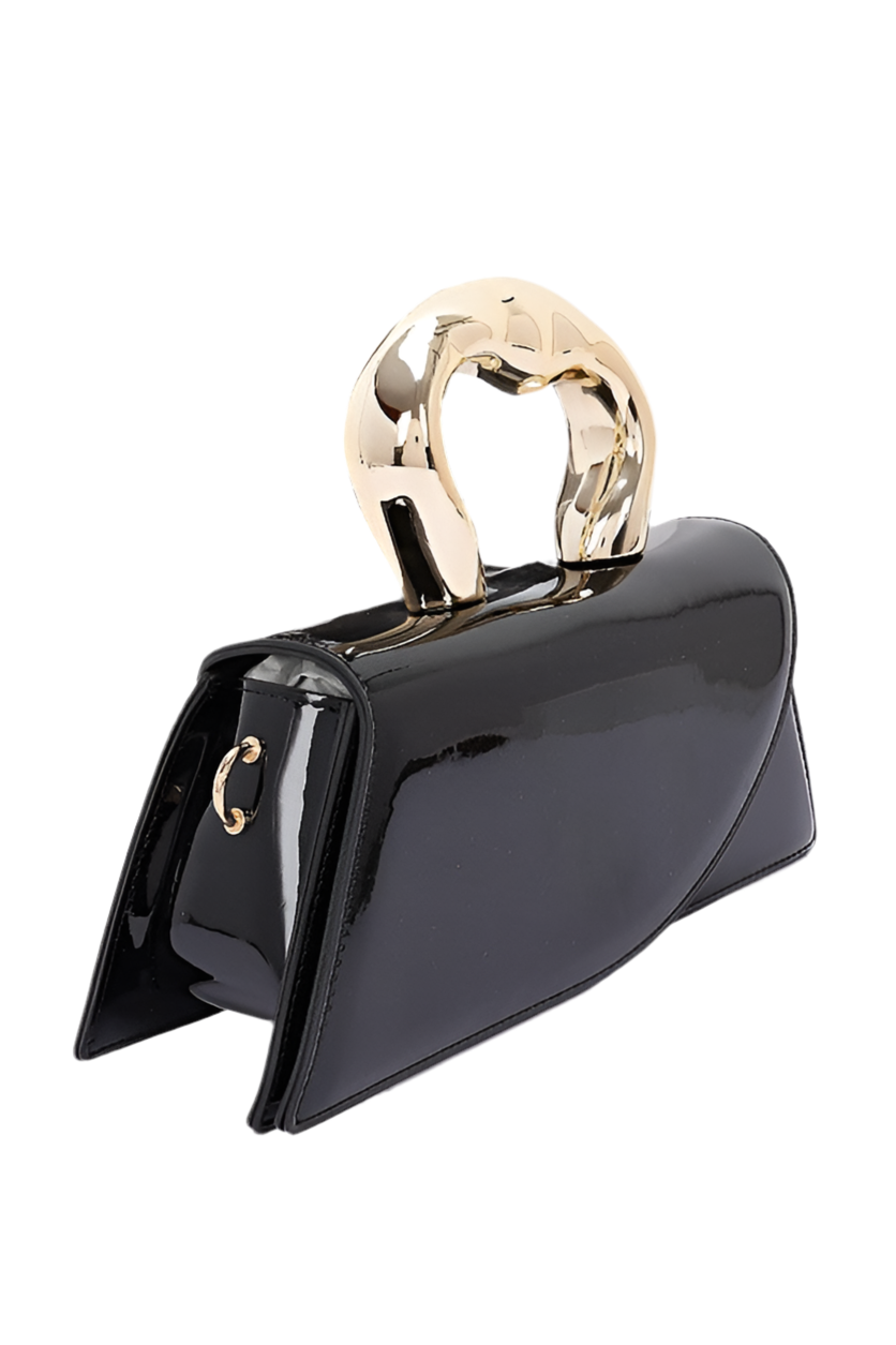 Silver Handle Patent Leather Swing Bag Purse