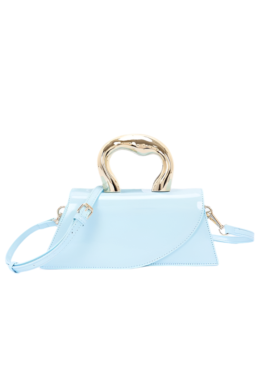 Silver Handle Patent Leather Swing Bag Purse