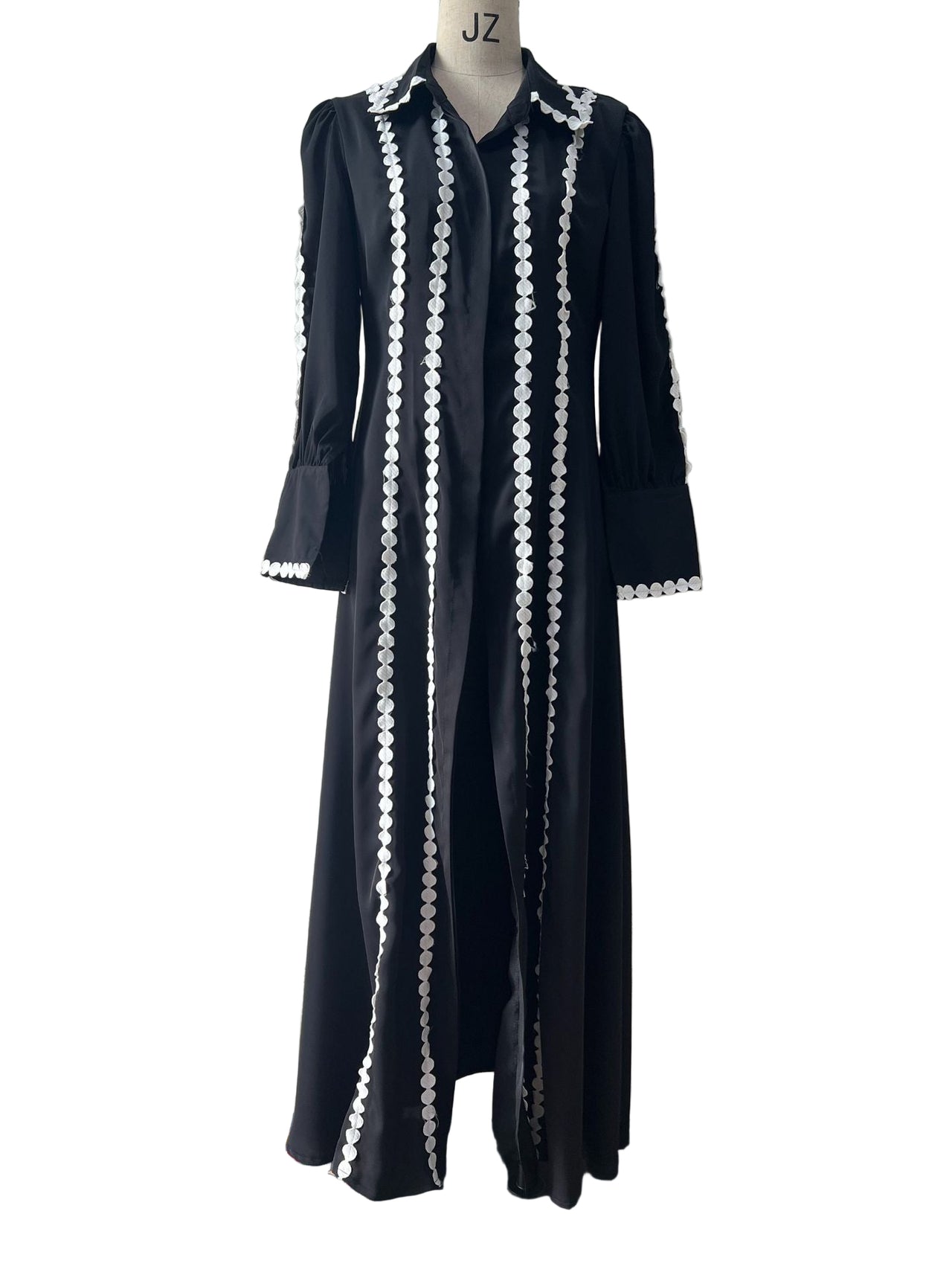 Fall French Lace Edge Collared Lantern Sleeve Single Row Dress