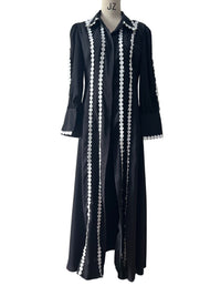 Fall French Lace Edge Collared Lantern Sleeve Single Row Dress