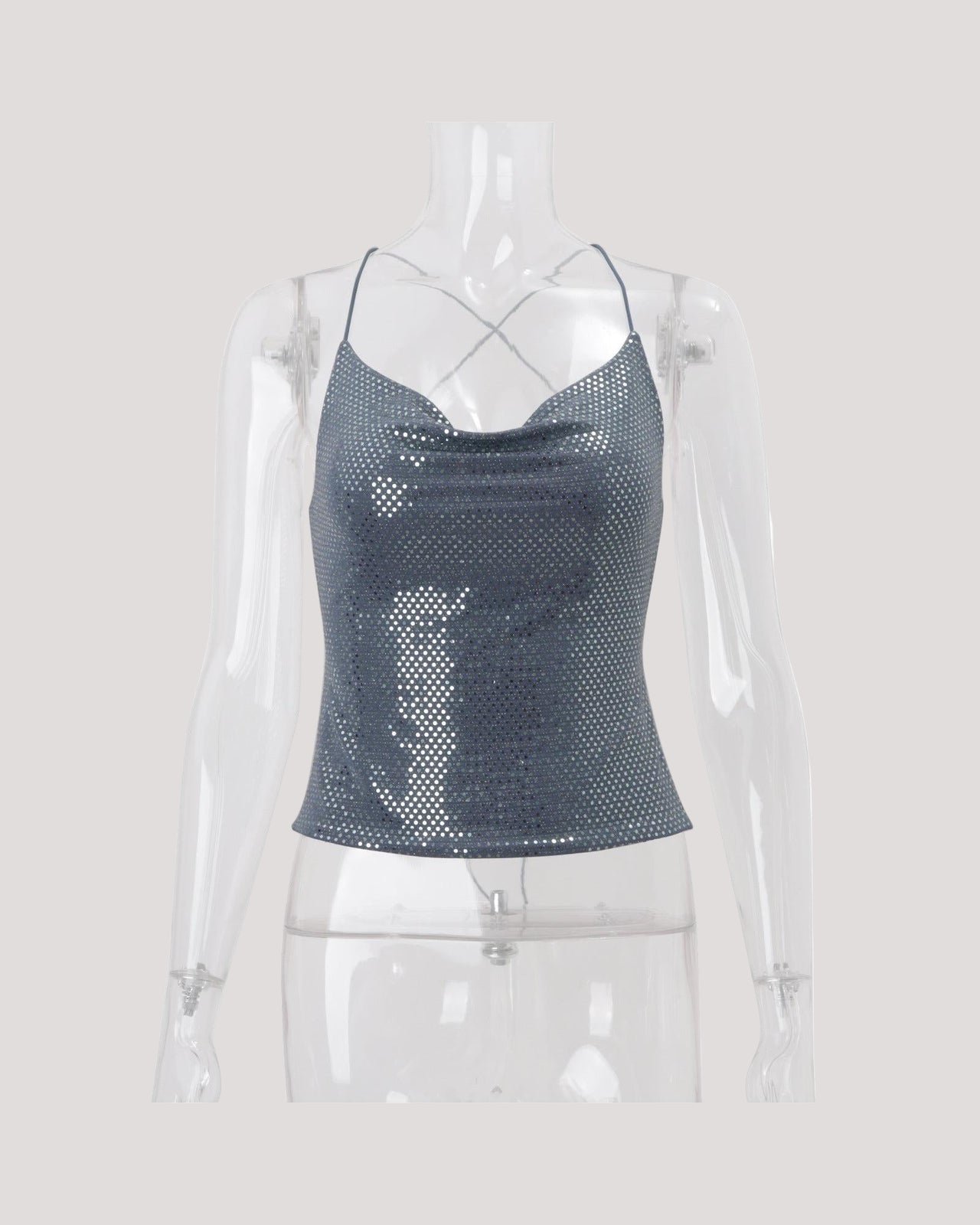 Blue Women’s Fall Bare Back Sequined Mini Halter Sleeveless Vest