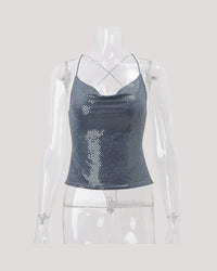 Blue Women’s Fall Bare Back Sequined Mini Halter Sleeveless Vest