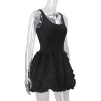Fall U-Collar Plush Slim Fit Patchwork Solid Color Sling Dress
