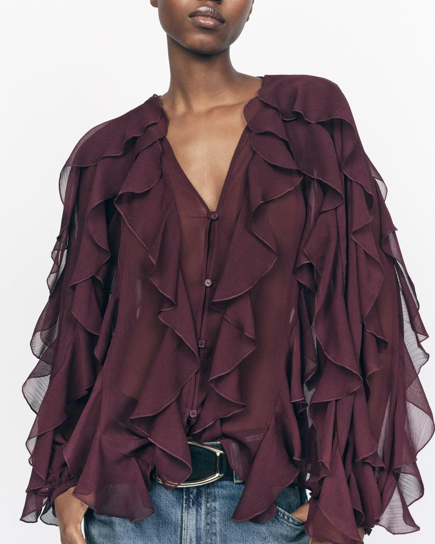 V-Neck Summer Blouse with Laminated Detail – Casual Shirt for Women