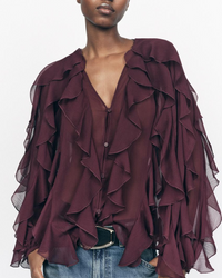V-Neck Summer Blouse with Laminated Detail – Casual Shirt for Women