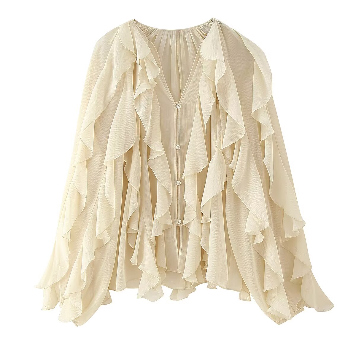 V-Neck Summer Blouse with Laminated Detail – Casual Shirt for Women