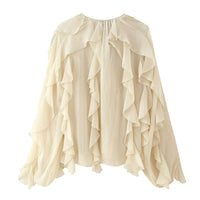 V-Neck Summer Blouse with Laminated Detail – Casual Shirt for Women