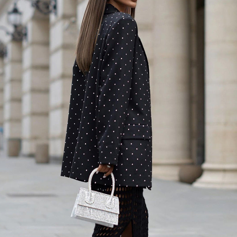 Spring Autumn Women Polka Dot Long Sleeve with Belt Blazer