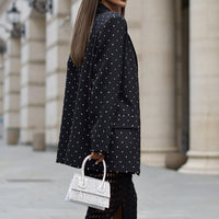 Spring Autumn Women Polka Dot Long Sleeve with Belt Blazer