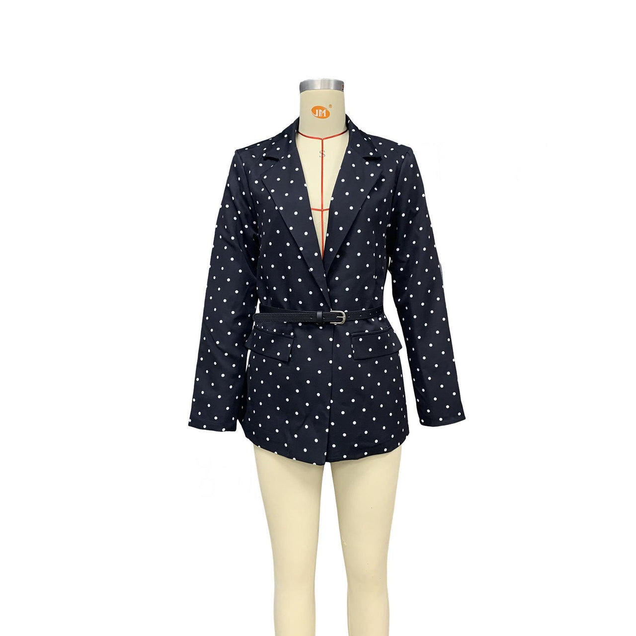 Spring Autumn Women Polka Dot Long Sleeve with Belt Blazer