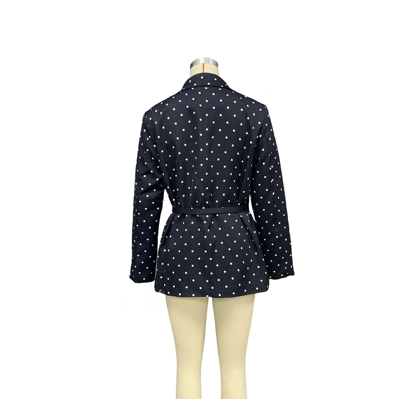Spring Autumn Women Polka Dot Long Sleeve with Belt Blazer