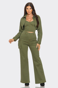 Denim Crop Jacket 3pcs Set - Modestly Vogue