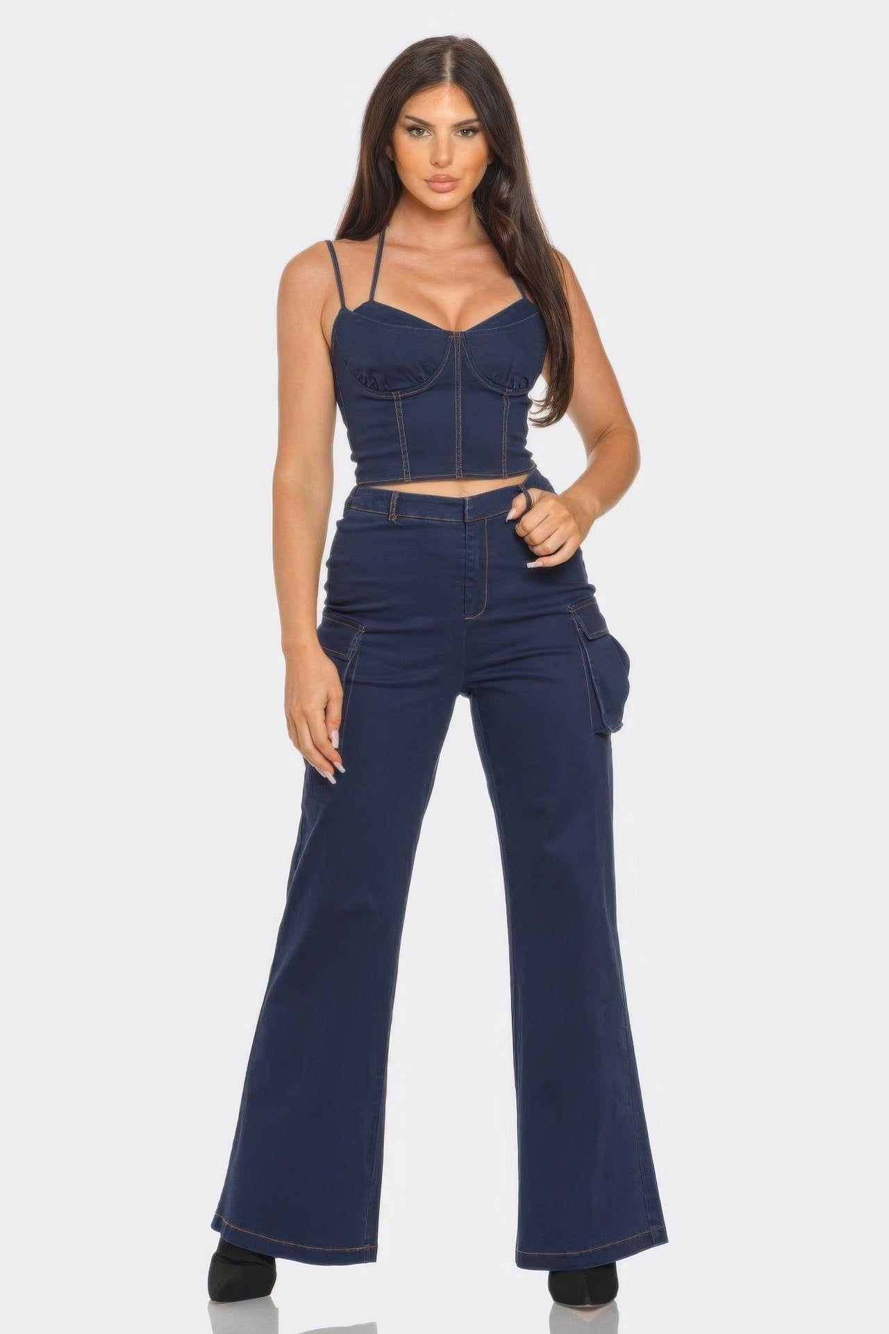 Denim Crop Jacket 3pcs Set - Modestly Vogue
