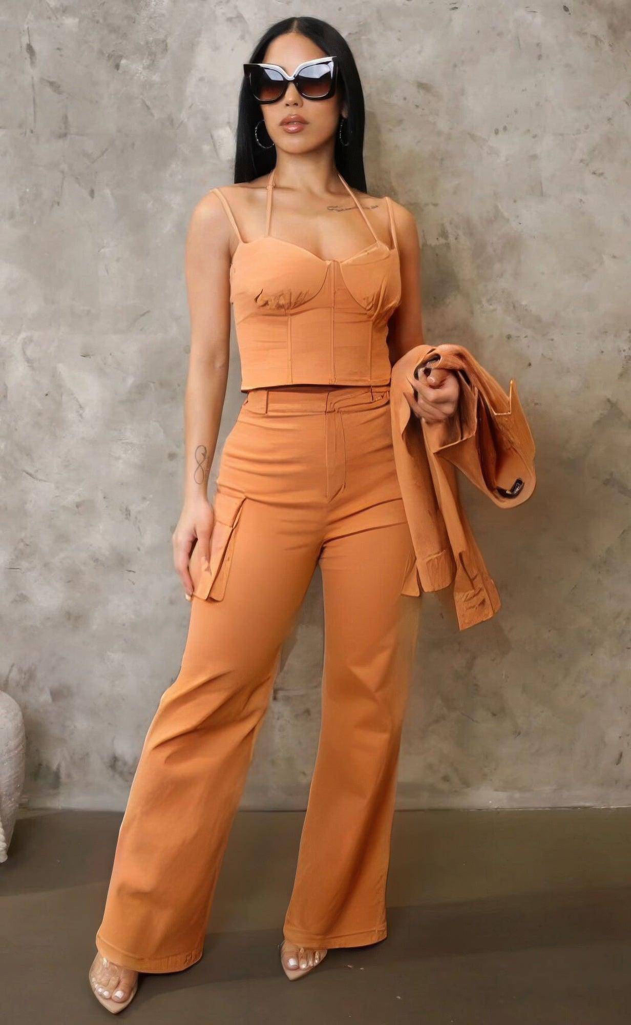 Denim Crop Jacket 3pcs Set - Modestly Vogue