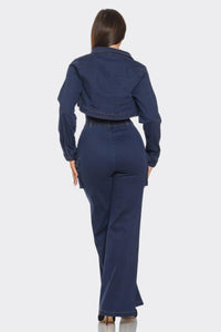 Denim Crop Jacket 3pcs Set - Modestly Vogue